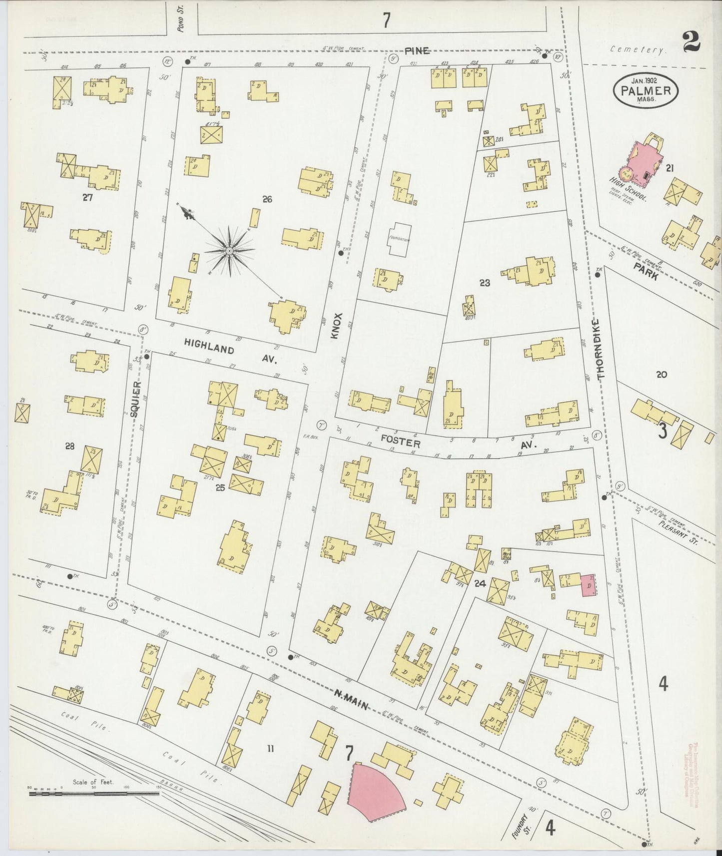 Sanborn Fire Insurance Map from Palmer, Hampden County, Massachusetts (1902), Sheet #0002 - Historic Sanborn Fire Insurance Map Print, vintage old map wall art, antique decor, genealogy gift, Massachusetts Massachusetts map