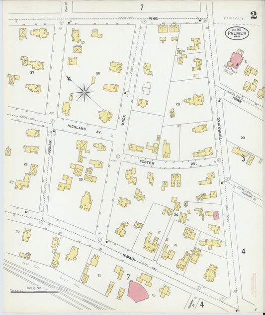 Sanborn Fire Insurance Map from Palmer, Hampden County, Massachusetts (1902), Sheet #0002 - Historic Sanborn Fire Insurance Map Print, vintage old map wall art, antique decor, genealogy gift, Massachusetts Massachusetts map