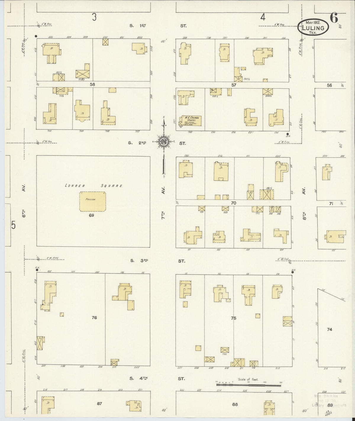 Sanborn Fire Insurance Map from Luling, Caldwell County, Texas (1912), Sheet #0006 - Complete Map Set gallery image, historic Sanborn map, vintage wall art, Texas Texas
