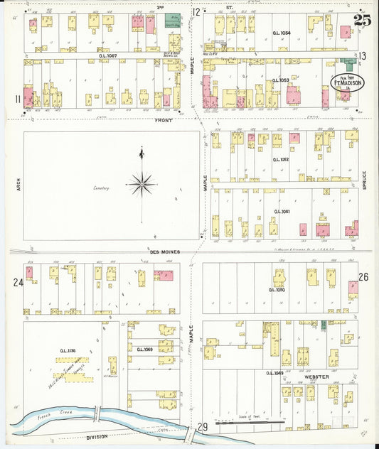 Sanborn Fire Insurance Map from Fort Madison, Lee County, Iowa (1907), Sheet #0025 - Historic Sanborn Fire Insurance Map Print, vintage old map wall art
