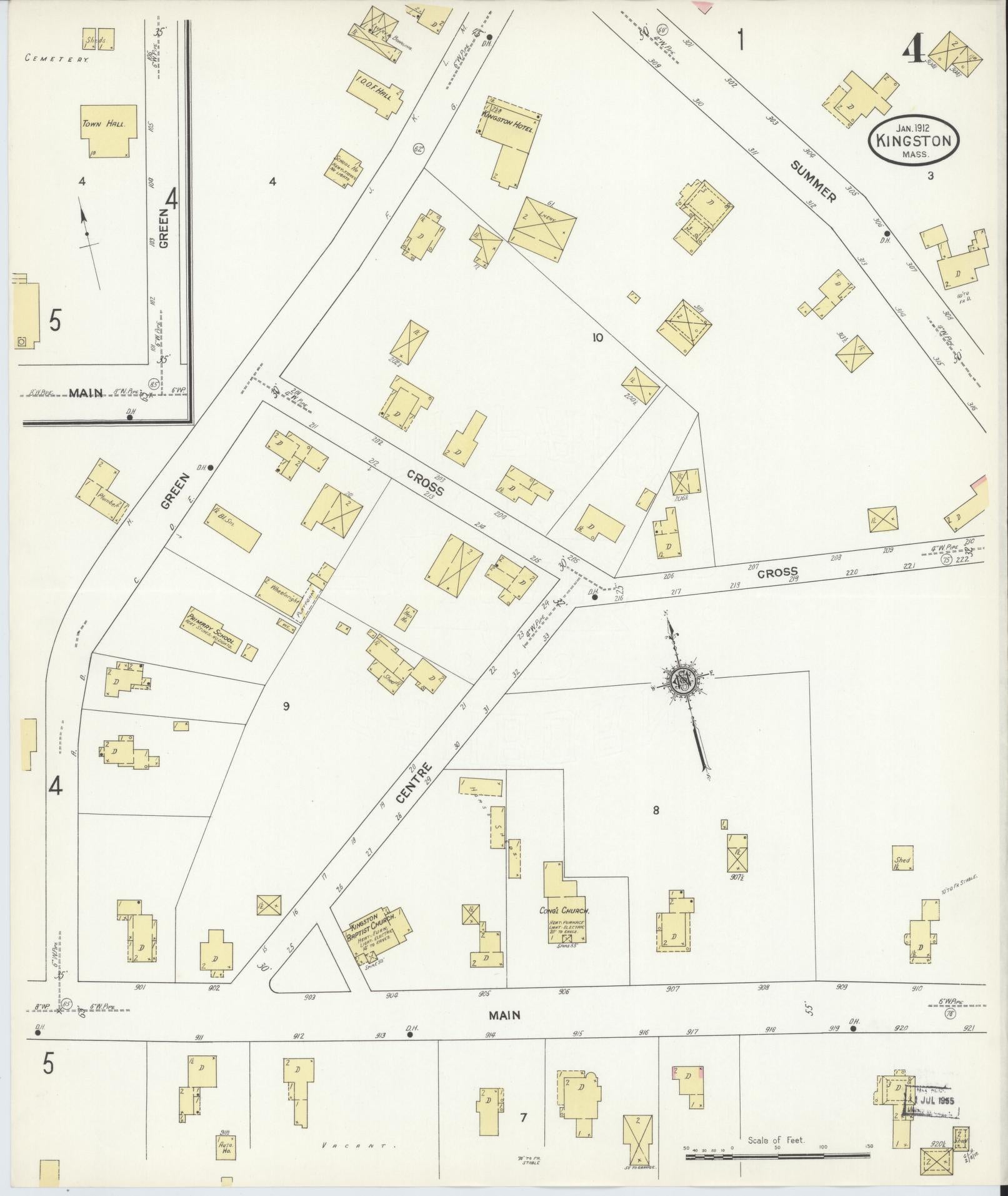 Sanborn Fire Insurance Map from Kingston, Plymouth County, Massachusetts (1912), Sheet #0004 - Complete Map Set gallery image, historic Sanborn map, vintage wall art, Massachusetts Massachusetts