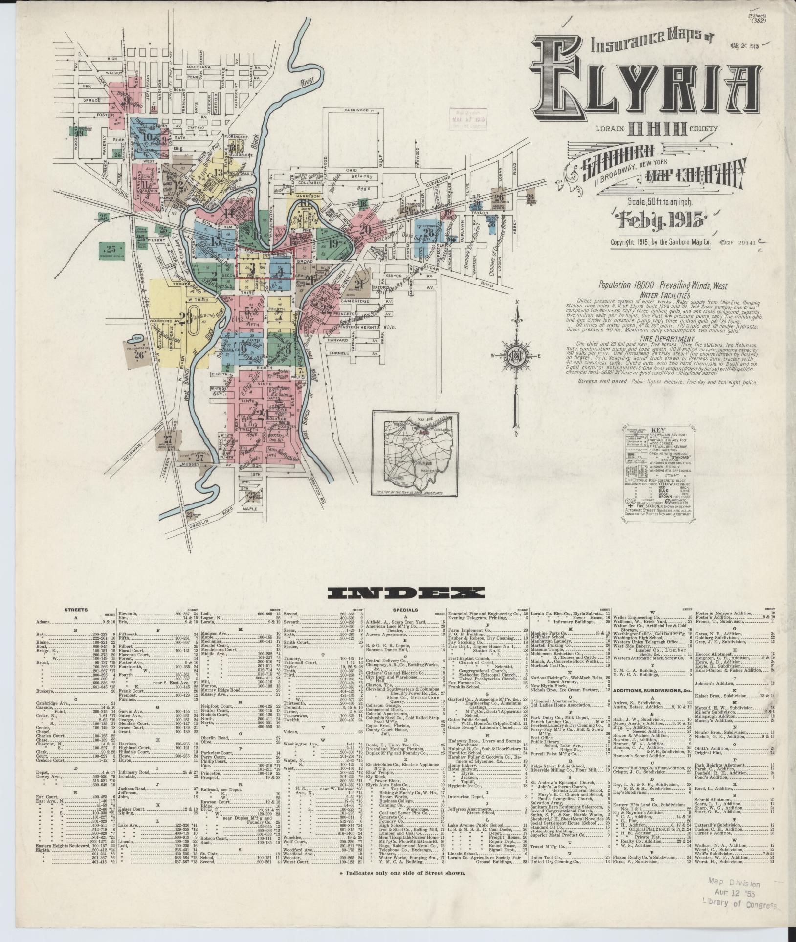 Sanborn Fire Insurance Map from Elyria, Lorain County, Ohio (1915), Sheet #0001 - Historic Sanborn Fire Insurance Map Print, vintage old map wall art, antique decor, genealogy gift, Ohio Ohio map