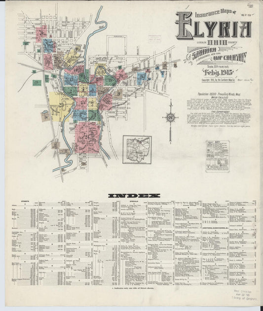 Sanborn Fire Insurance Map from Elyria, Lorain County, Ohio (1915), Sheet #0001 - Historic Sanborn Fire Insurance Map Print, vintage old map wall art, antique decor, genealogy gift, Ohio Ohio map