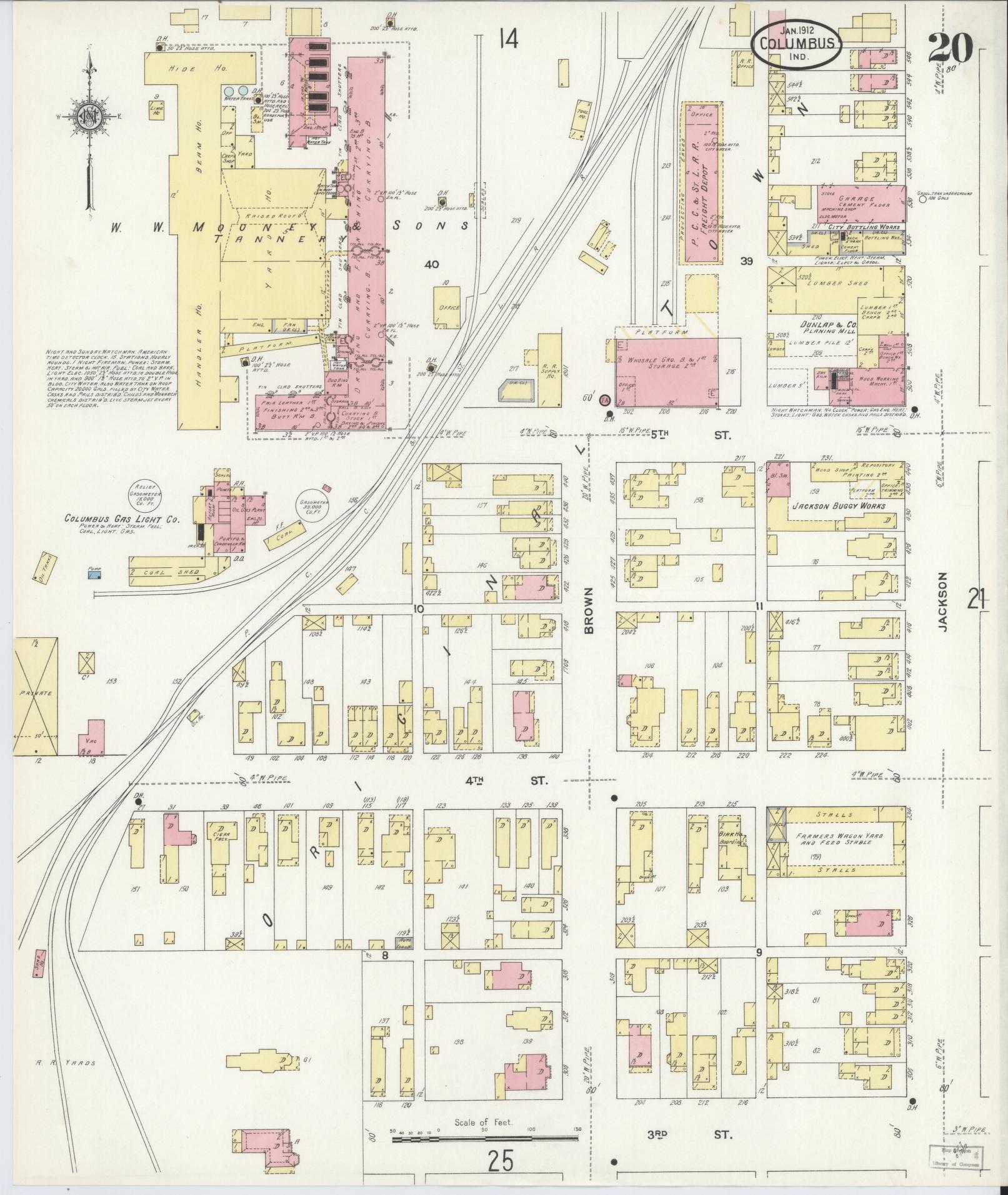 Sanborn Fire Insurance Map from Columbus, Bartholomew County, Indiana (1912), Sheet #0020 - Historic Sanborn Fire Insurance Map Print, vintage old map wall art, antique decor, genealogy gift, Indiana Indiana map