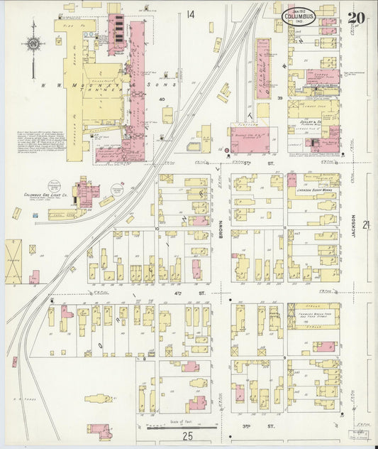 Sanborn Fire Insurance Map from Columbus, Bartholomew County, Indiana (1912), Sheet #0020 - Historic Sanborn Fire Insurance Map Print, vintage old map wall art, antique decor, genealogy gift, Indiana Indiana map
