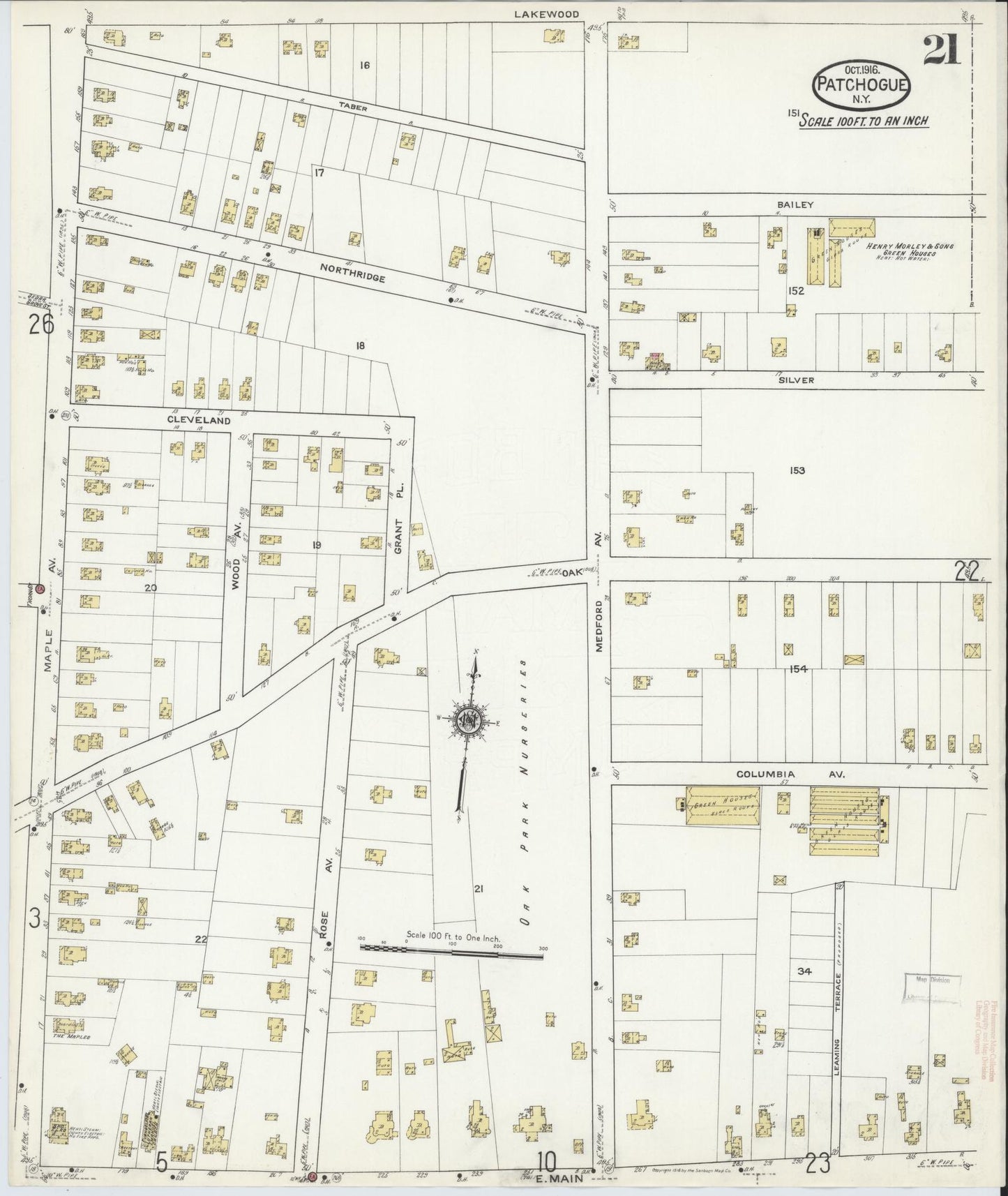 Sanborn Fire Insurance Map from Patchogue, Suffolk County, New York (1916), Sheet #0021 - Historic Sanborn Fire Insurance Map Print, vintage old map wall art, antique decor, genealogy gift, New York New York map