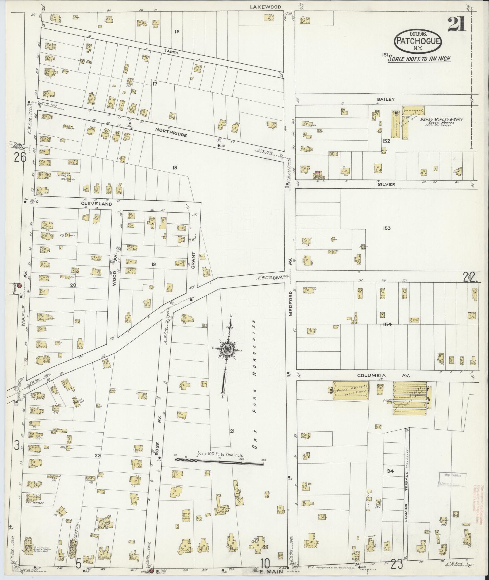 Sanborn Fire Insurance Map from Patchogue, Suffolk County, New York (1916), Sheet #0021 - Historic Sanborn Fire Insurance Map Print, vintage old map wall art, antique decor, genealogy gift, New York New York map