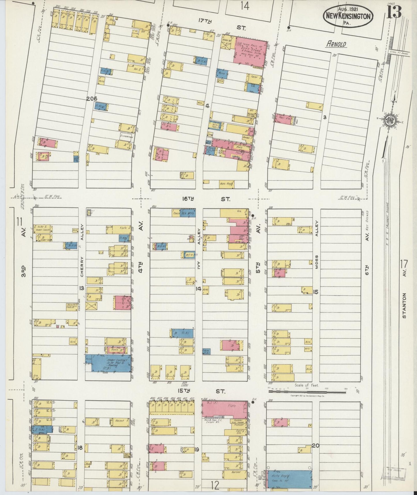 Sanborn Fire Insurance Map from New Kensington, Westmoreland County, Pennsylvania (1921), Sheet #0013 - Complete Map Set gallery image, historic Sanborn map, vintage wall art, Pennsylvania Pennsylvania