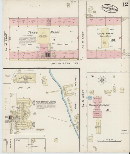 Sanborn Fire Insurance Map from Galveston, Galveston County, Texas (1885), Sheet #0012 - Historic Sanborn Fire Insurance Map Print, vintage old map wall art, antique decor, genealogy gift, Texas Texas map
