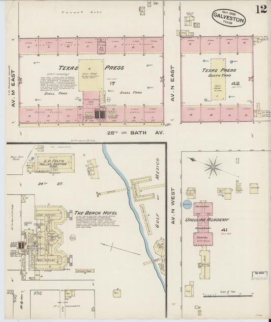 Sanborn Fire Insurance Map from Galveston, Galveston County, Texas (1885), Sheet #0012 - Historic Sanborn Fire Insurance Map Print, vintage old map wall art, antique decor, genealogy gift, Texas Texas map