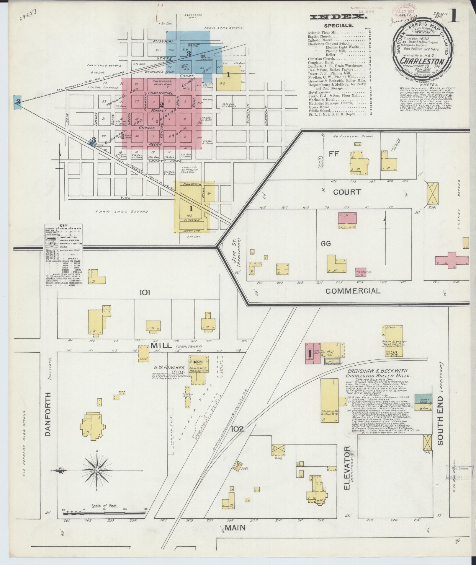 Sanborn Fire Insurance Map from Charleston, Mississippi County, Missouri (1893), Sheet #0001 - Complete Map Set gallery image, historic Sanborn map, vintage wall art, Charleston Mississippi