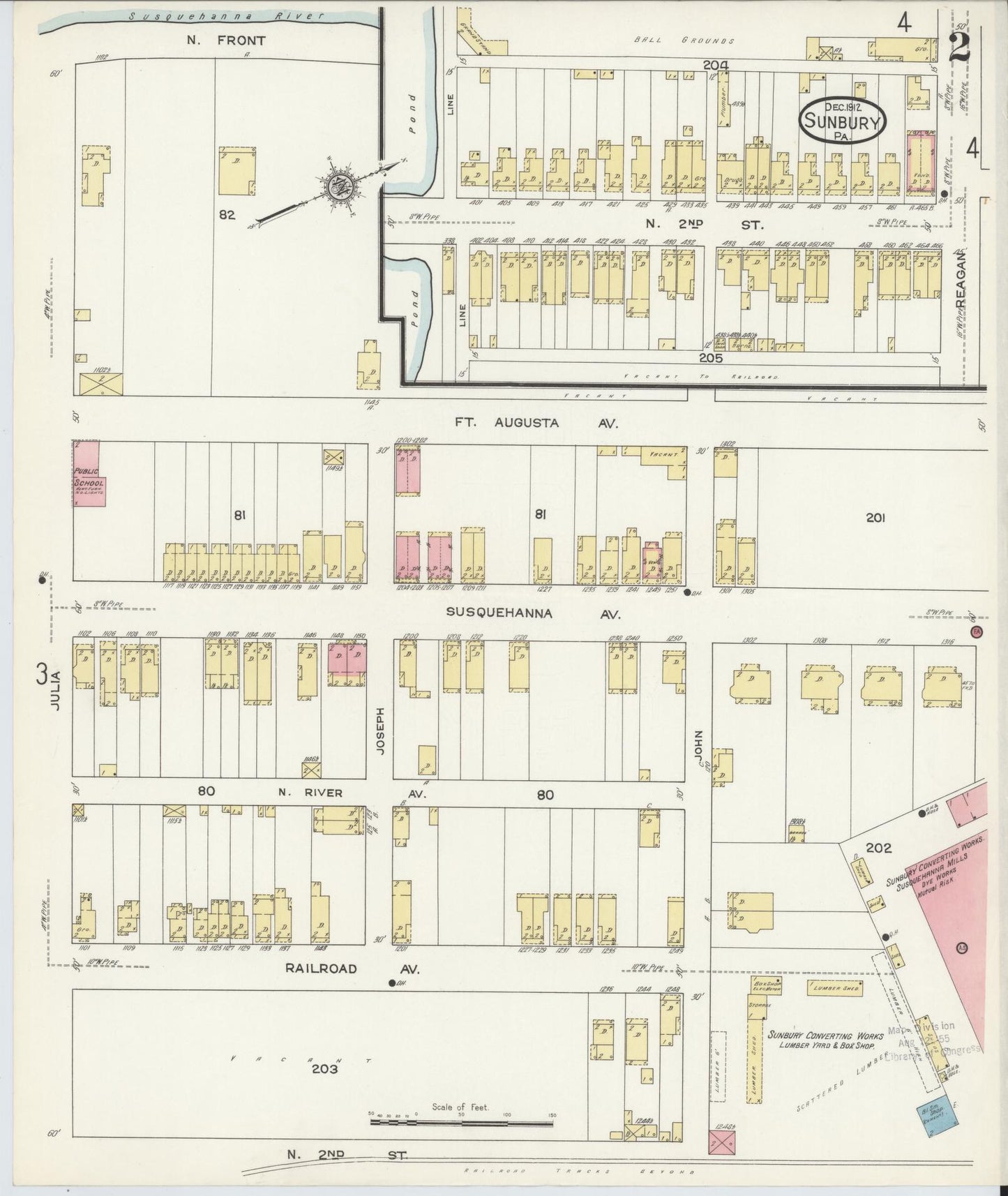 Sanborn Fire Insurance Map from Sunbury, Northumberland County, Pennsylvania (1912), Sheet #0002 - Complete Map Set gallery image, historic Sanborn map, vintage wall art, Pennsylvania Pennsylvania