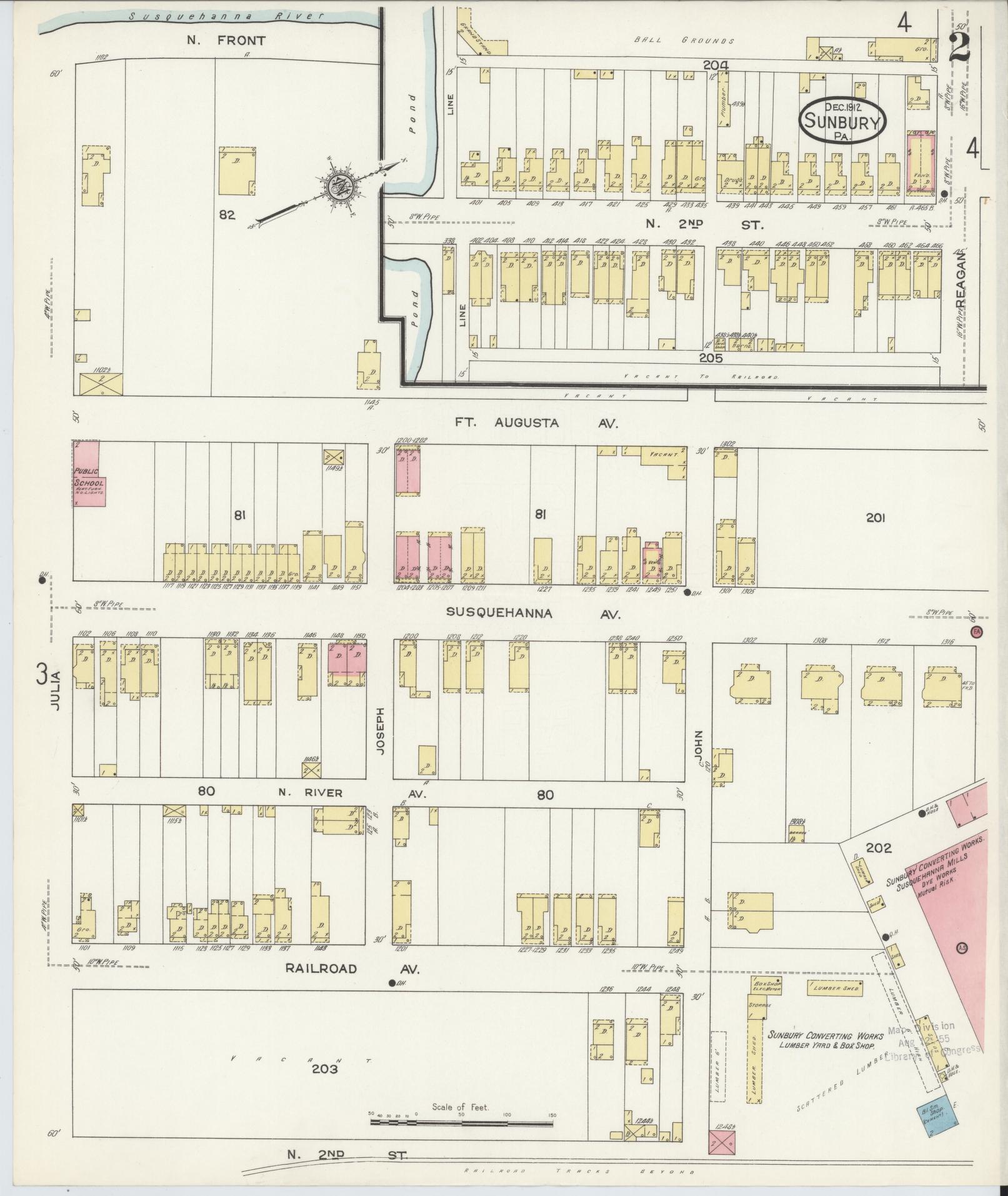 Sanborn Fire Insurance Map from Sunbury, Northumberland County, Pennsylvania (1912), Sheet #0002 - Complete Map Set gallery image, historic Sanborn map, vintage wall art, Pennsylvania Pennsylvania