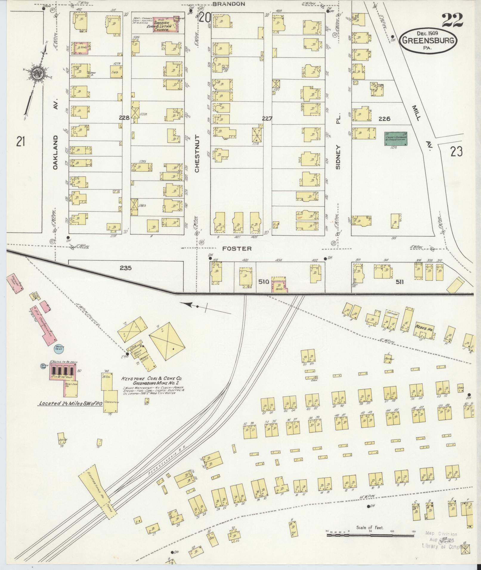 Sanborn Fire Insurance Map from Greensburg, Westmoreland County, Pennsylvania (1909), Sheet #0022 - Historic Sanborn Fire Insurance Map Print, vintage old map wall art, antique decor, genealogy gift, Pennsylvania Pennsylvania map