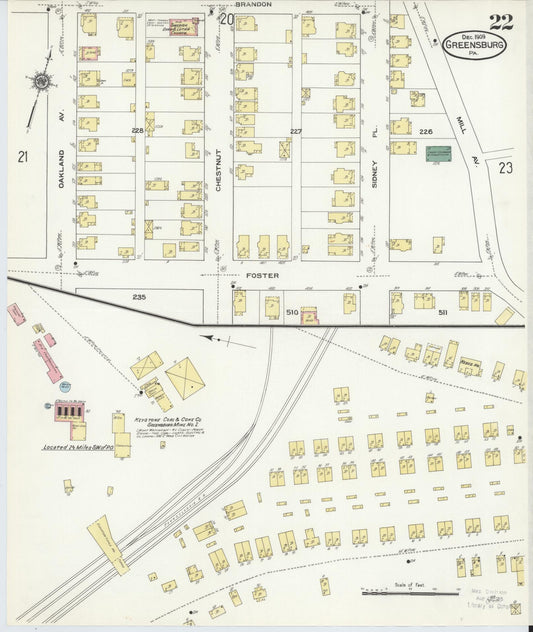 Sanborn Fire Insurance Map from Greensburg, Westmoreland County, Pennsylvania (1909), Sheet #0022 - Historic Sanborn Fire Insurance Map Print, vintage old map wall art, antique decor, genealogy gift, Pennsylvania Pennsylvania map