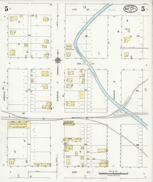 Sanborn Fire Insurance Map from Bay City, Matagorda County, Texas (1926), Sheet #0005 - Historic Sanborn Fire Insurance Map Print, vintage old map wall art, antique decor, genealogy gift, Texas Texas map