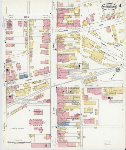 Sanborn Fire Insurance Map from Westminster, Carroll County, Maryland (1918), Sheet #0004 - Complete Map Set gallery image, historic Sanborn map, vintage wall art, Maryland Maryland