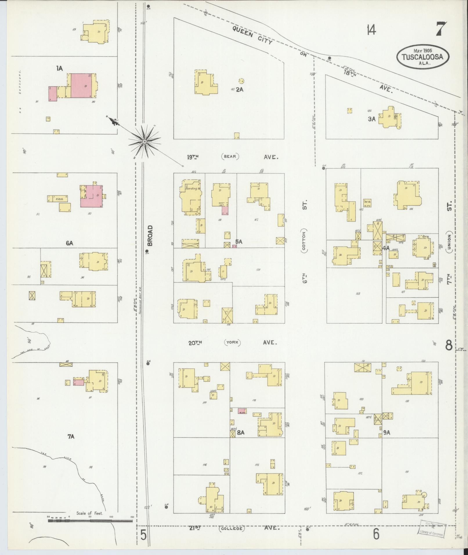 Sanborn Fire Insurance Map from Tuscaloosa, Tuscaloosa County, Alabama (1905), Sheet #0007 - Historic Sanborn Fire Insurance Map Print, vintage old map wall art, antique decor, genealogy gift, Alabama Alabama map