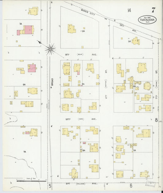 Sanborn Fire Insurance Map from Tuscaloosa, Tuscaloosa County, Alabama (1905), Sheet #0007 - Historic Sanborn Fire Insurance Map Print, vintage old map wall art, antique decor, genealogy gift, Alabama Alabama map