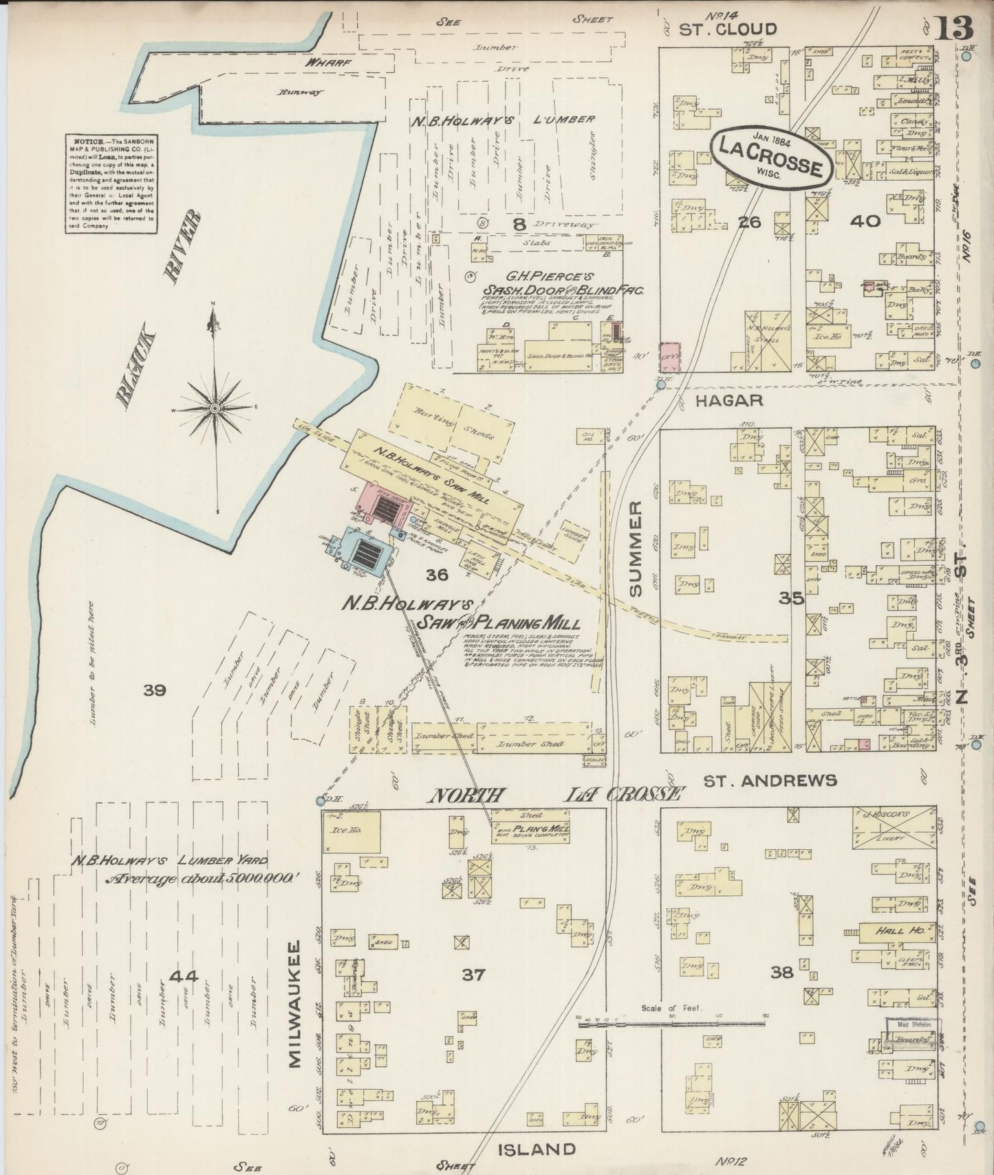 Sanborn Fire Insurance Map from La Crosse, La Crosse County, Wisconsin (1884), Sheet #0013 - Historic Sanborn Fire Insurance Map Print, vintage old map wall art, antique decor, genealogy gift, Wisconsin Wisconsin map