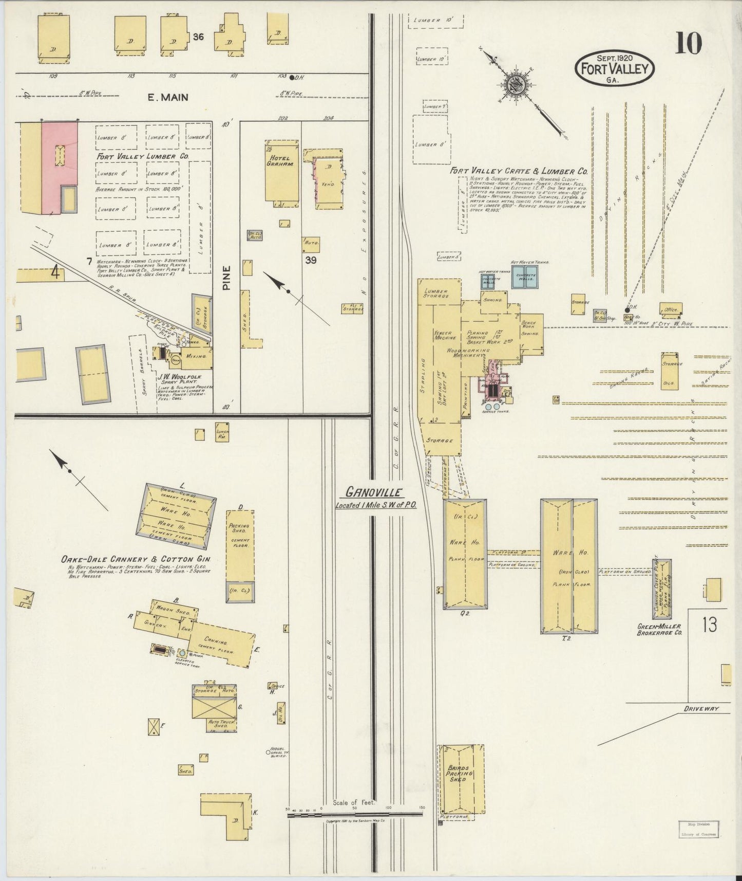 Sanborn Fire Insurance Map from Fort Valley, Peach County, Georgia (1920), Sheet #0010 - Complete Map Set gallery image, historic Sanborn map, vintage wall art, Georgia Georgia