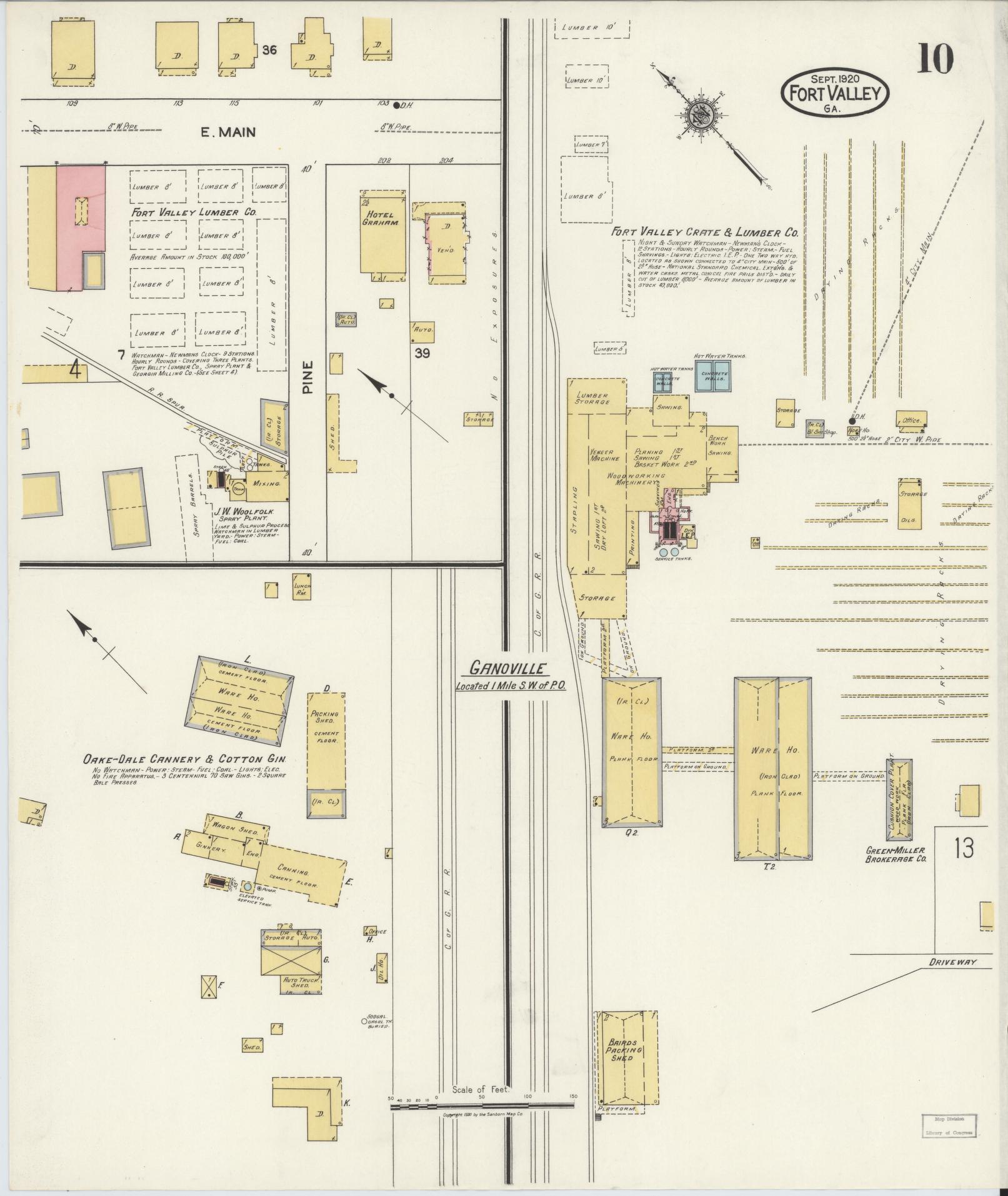 Sanborn Fire Insurance Map from Fort Valley, Peach County, Georgia (1920), Sheet #0010 - Complete Map Set gallery image, historic Sanborn map, vintage wall art, Georgia Georgia