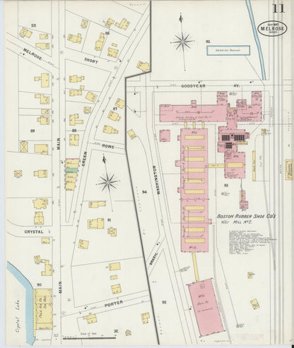 Sanborn Fire Insurance Map from Melrose, Middlesex County, Massachusetts (1897), Sheet #0011 - Historic Sanborn Fire Insurance Map Print, vintage old map wall art, antique decor, genealogy gift, Massachusetts Massachusetts map