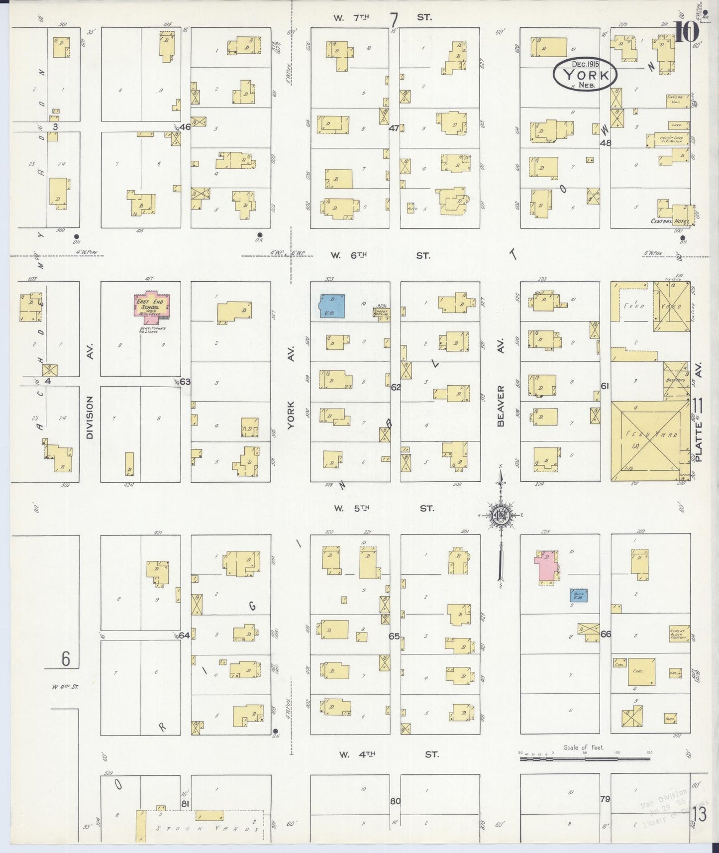 Sanborn Fire Insurance Map from York, York County, Nebraska (1915), Sheet #0010 - Historic Sanborn Fire Insurance Map Print, vintage old map wall art, antique decor, genealogy gift, Nebraska Nebraska map