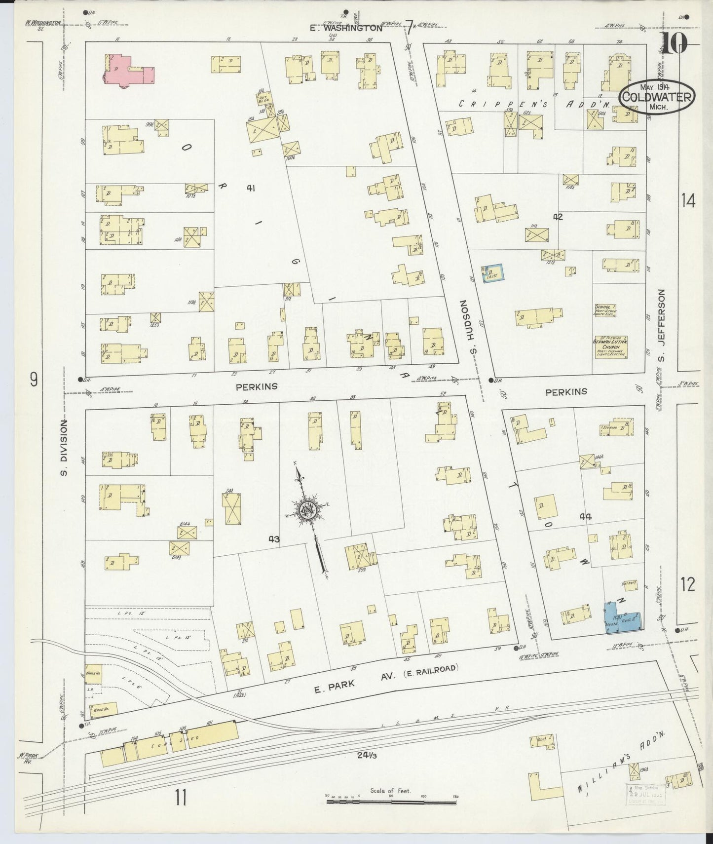 Sanborn Fire Insurance Map from Coldwater, Branch County, Michigan (1914), Sheet #0010 - Complete Map Set gallery image, historic Sanborn map, vintage wall art, Michigan Michigan