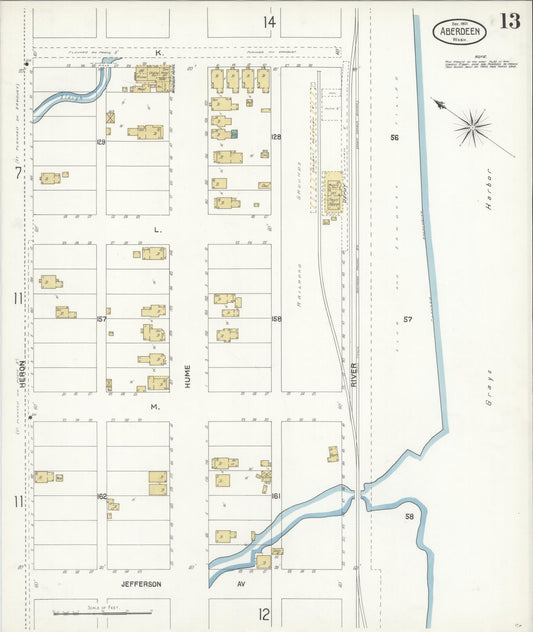 Sanborn Fire Insurance Map from Aberdeen, Grays Harbor County, Washington (1901), Sheet #0013 - Historic Sanborn Fire Insurance Map Print, vintage old map wall art, antique decor, genealogy gift, Washington Washington map