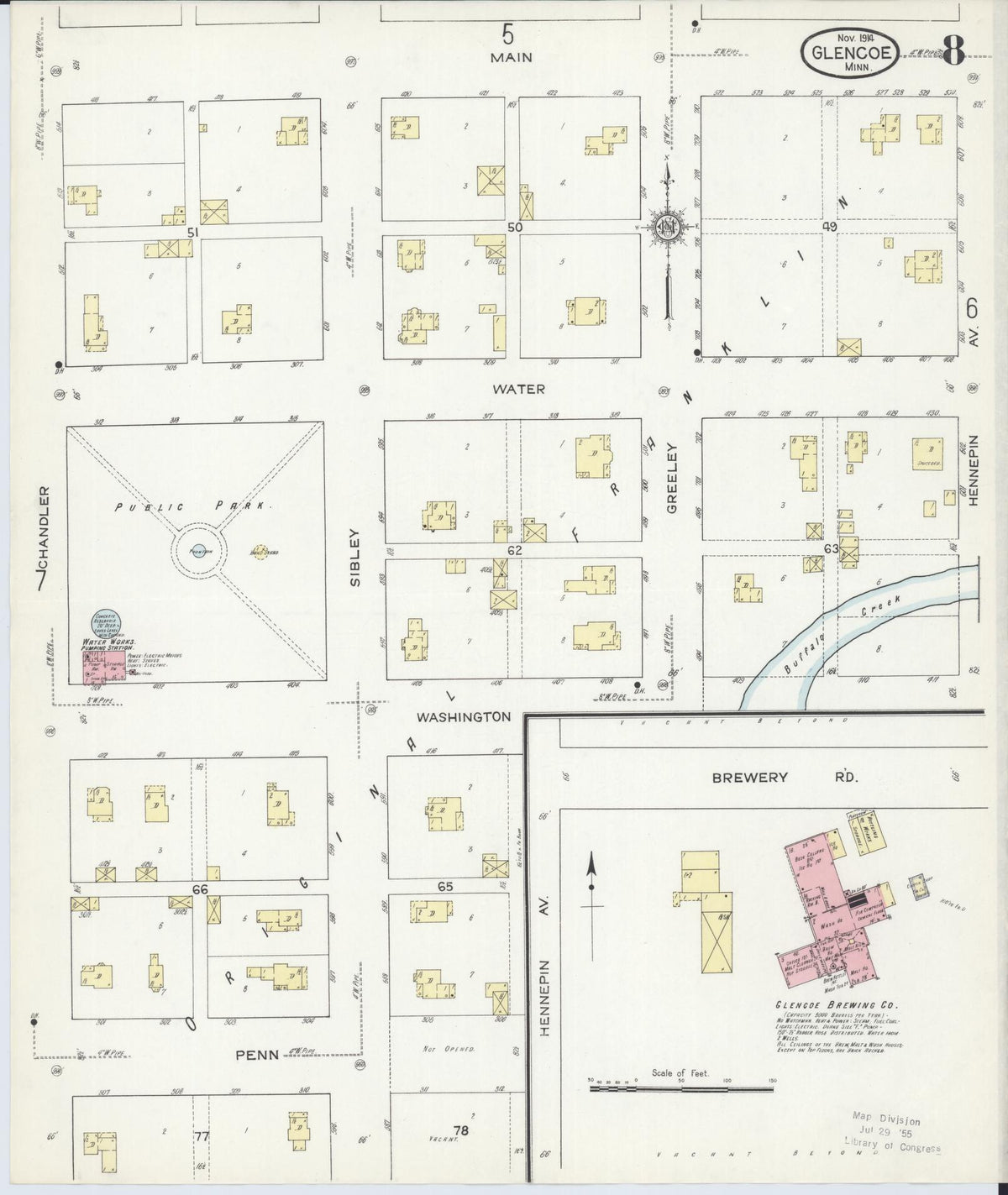 Sanborn Fire Insurance Map from Glencoe, Mcleod County, Minnesota (1914), Sheet #0008 - Complete Map Set gallery image, historic Sanborn map, vintage wall art, Minnesota Minnesota