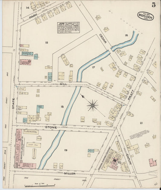 Sanborn Fire Insurance Map from Meriden, New Haven County, Connecticut (1884), Sheet #0005 - Historic Sanborn Fire Insurance Map Print, vintage old map wall art, antique decor, genealogy gift, Connecticut Connecticut map