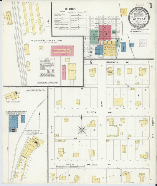 Sanborn Fire Insurance Map from De Queen, Sevier County, Arkansas (1908), Sheet #0001 - Historic Sanborn Fire Insurance Map Print, vintage old map wall art, antique decor, genealogy gift, Arkansas Arkansas map