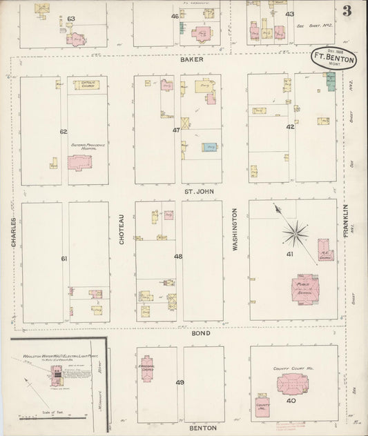 Sanborn Fire Insurance Map from Fort Benton, Chouteau County, Montana (1888), Sheet #0003 - Historic Sanborn Fire Insurance Map Print, vintage old map wall art, antique decor, genealogy gift, Montana Montana map