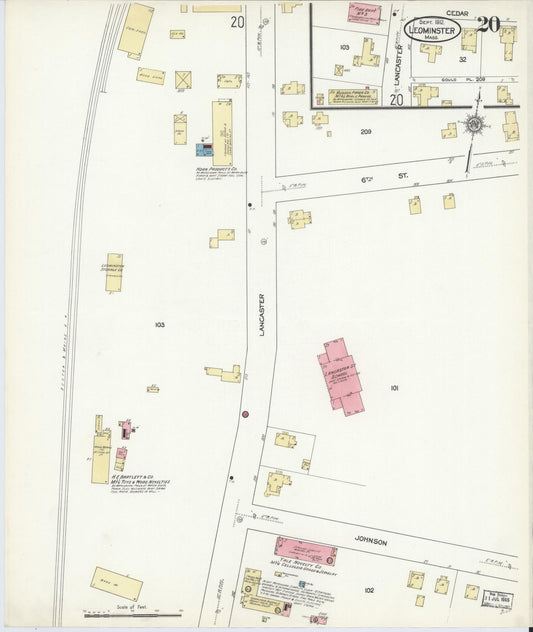Sanborn Fire Insurance Map from Leominster, Worcester County, Massachusetts (1912), Sheet #0020 - Historic Sanborn Fire Insurance Map Print, vintage old map wall art, antique decor, genealogy gift, Massachusetts Massachusetts map