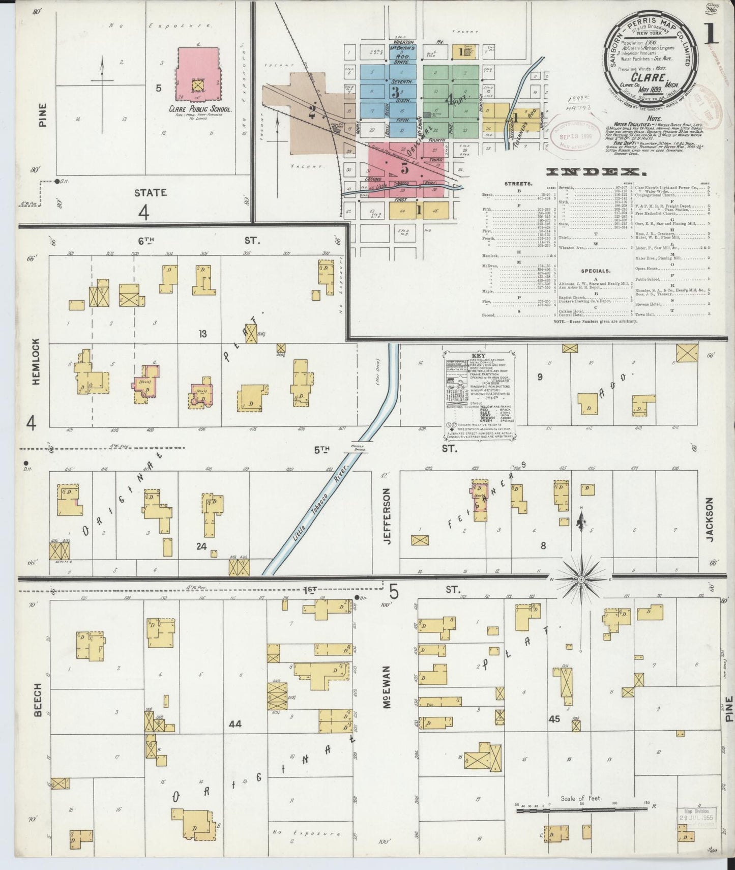Sanborn Fire Insurance Map from Clare, Clare County, Michigan (1899), Sheet #0001 - Complete Map Set gallery image, historic Sanborn map, vintage wall art, Michigan Michigan