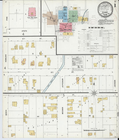 Sanborn Fire Insurance Map from Clare, Clare County, Michigan (1899), Sheet #0001 - Complete Map Set gallery image, historic Sanborn map, vintage wall art, Michigan Michigan