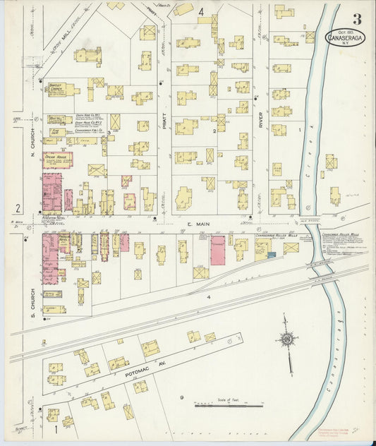 Sanborn Fire Insurance Map from Canaseraga, Allegany County, New York (1913), Sheet #0003 - Historic Sanborn Fire Insurance Map Print, vintage old map wall art, antique decor, genealogy gift, New York New York map