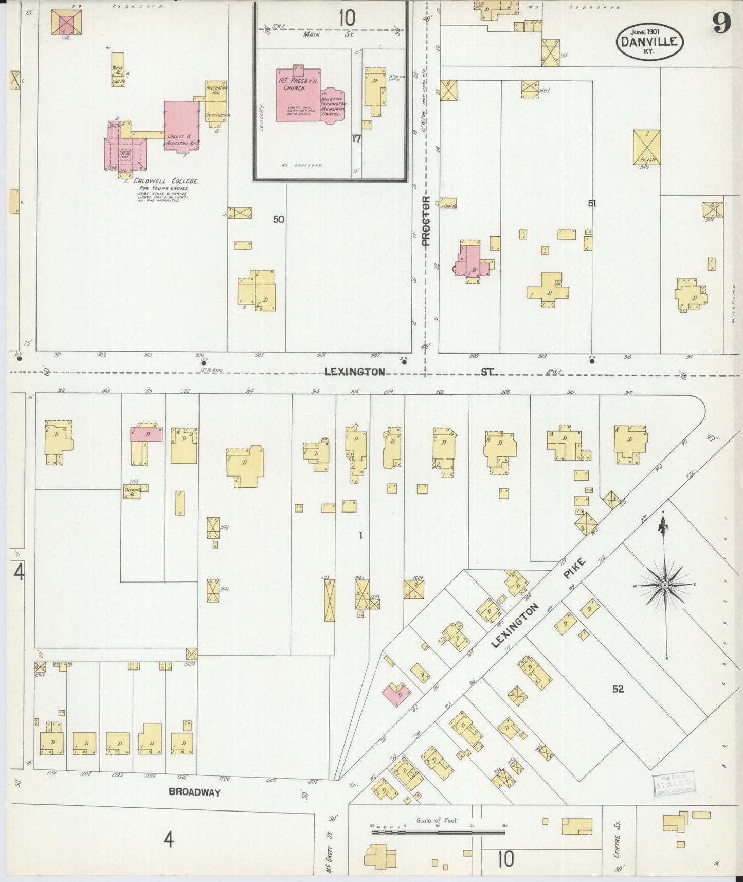 Sanborn Fire Insurance Map from Danville, Boyle County, Kentucky (1901), Sheet #0009 - Historic Sanborn Fire Insurance Map Print, vintage old map wall art, antique decor, genealogy gift, Kentucky Kentucky map