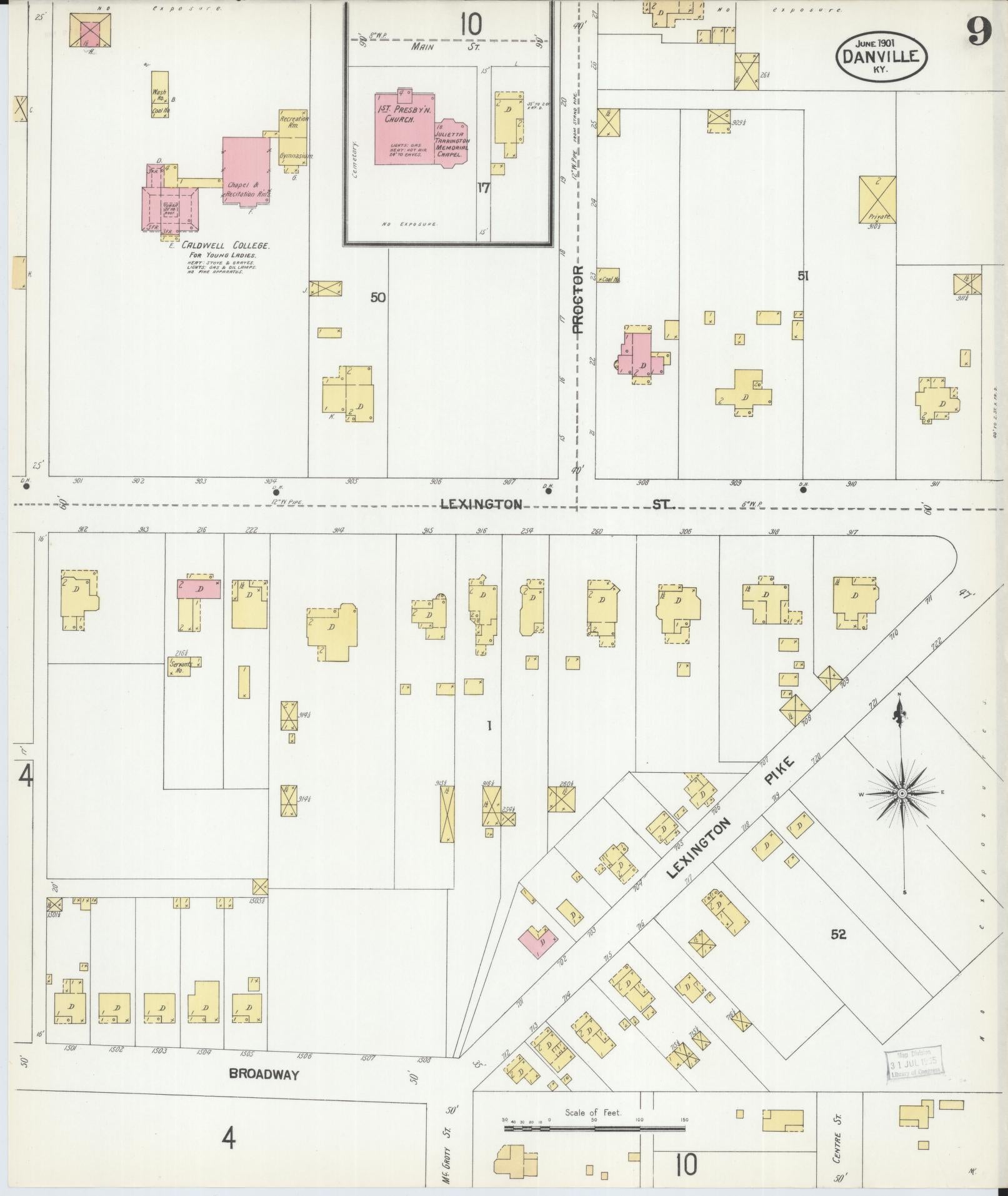 Sanborn Fire Insurance Map from Danville, Boyle County, Kentucky (1901), Sheet #0009 - Historic Sanborn Fire Insurance Map Print, vintage old map wall art, antique decor, genealogy gift, Kentucky Kentucky map