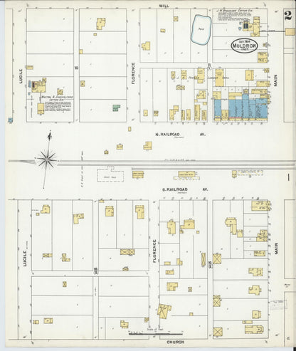 Sanborn Fire Insurance Map from Muldrow, Sequoyah County, Oklahoma (1904), Sheet #0002 - Complete Map Set gallery image, historic Sanborn map, vintage wall art, Oklahoma Oklahoma