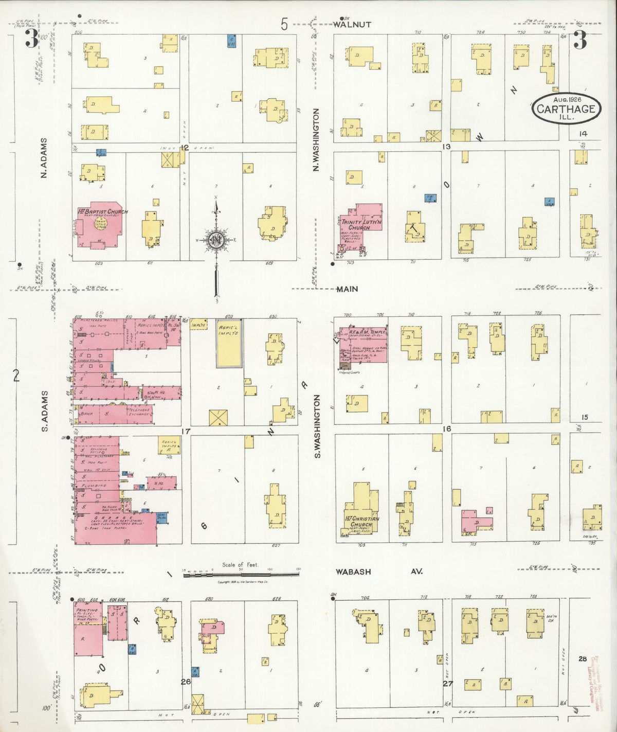 Sanborn Fire Insurance Map from Carthage, Hancock County, Illinois (1926), Sheet #0003 - Complete Map Set gallery image, historic Sanborn map, vintage wall art, Illinois Illinois