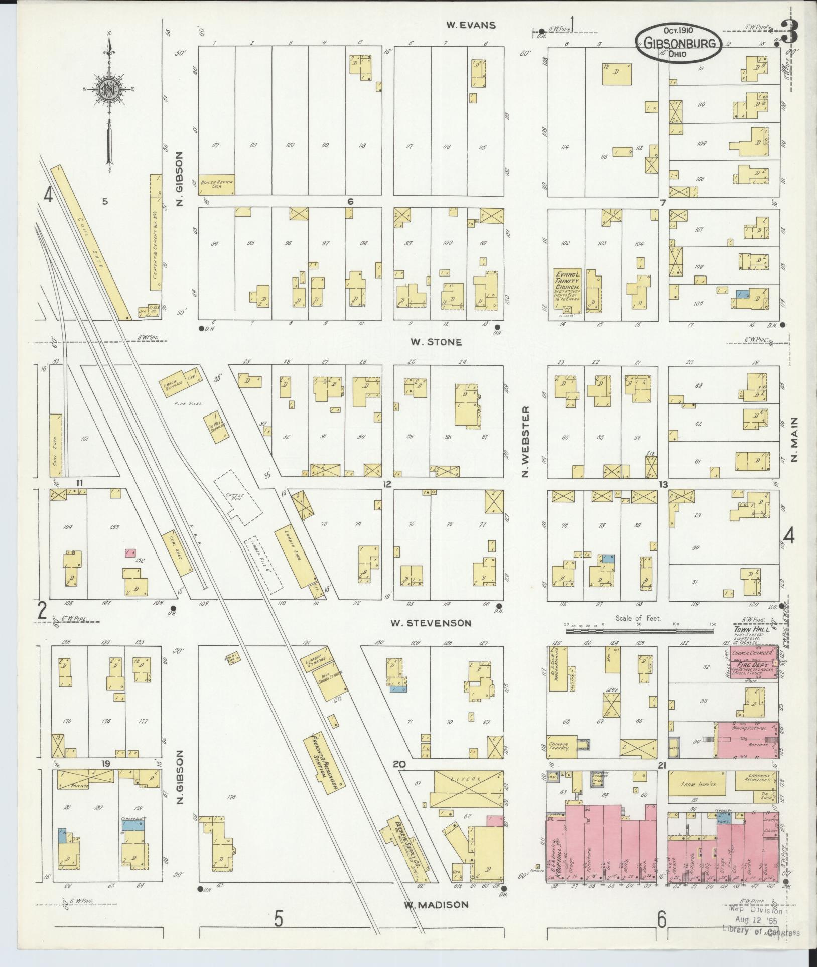 Sanborn Fire Insurance Map from Gibsonburg, Sandusky County, Ohio (1910), Sheet #0003 - Complete Map Set gallery image, historic Sanborn map, vintage wall art, Ohio Ohio