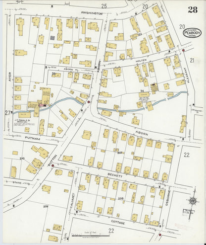 Sanborn Fire Insurance Map from Peabody, Essex County, Massachusetts (1920), Sheet #0028 - Historic Sanborn Fire Insurance Map Print, vintage old map wall art, antique decor, genealogy gift, Massachusetts Massachusetts map