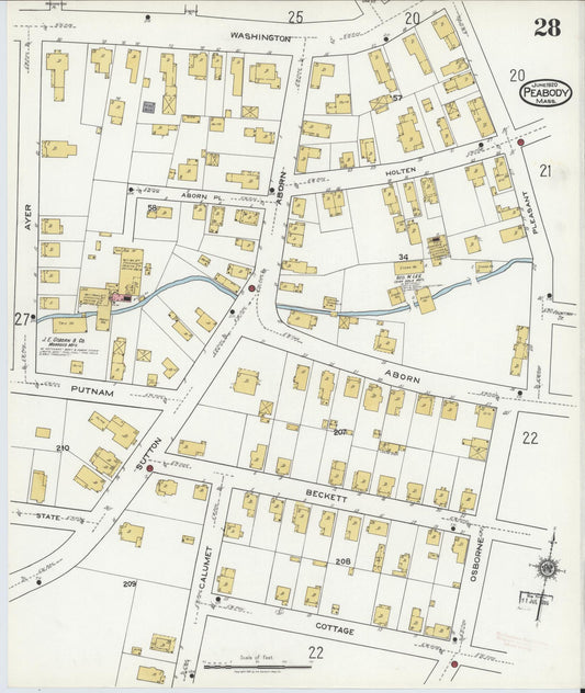 Sanborn Fire Insurance Map from Peabody, Essex County, Massachusetts (1920), Sheet #0028 - Historic Sanborn Fire Insurance Map Print, vintage old map wall art, antique decor, genealogy gift, Massachusetts Massachusetts map