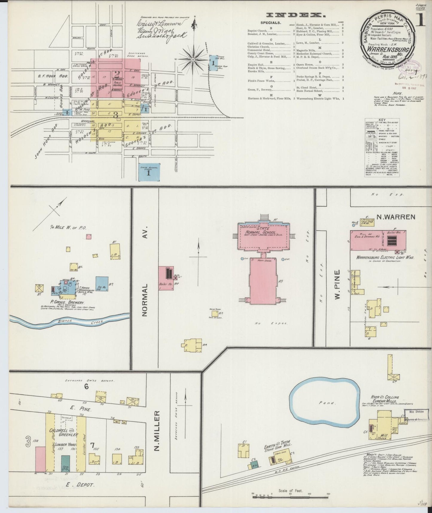 Sanborn Fire Insurance Map from Warrensburg, Johnson County, Missouri (1893), Sheet #0001 - Complete Map Set gallery image, historic Sanborn map, vintage wall art, Missouri Missouri