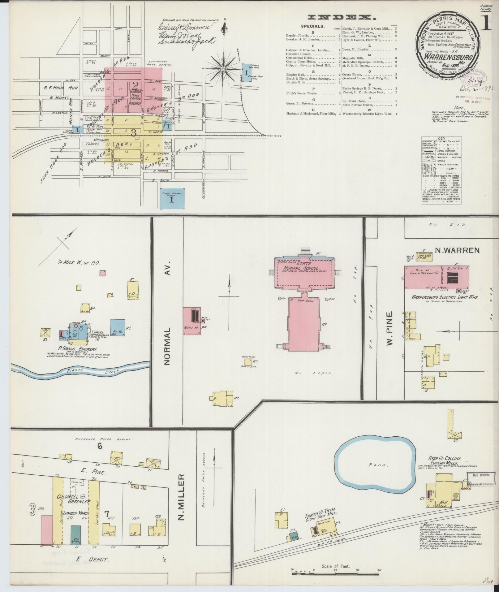 Sanborn Fire Insurance Map from Warrensburg, Johnson County, Missouri (1893), Sheet #0001 - Complete Map Set gallery image, historic Sanborn map, vintage wall art, Missouri Missouri