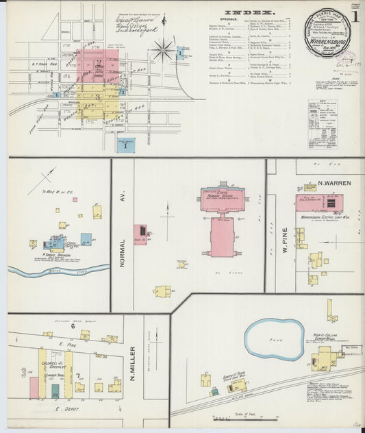 Sanborn Fire Insurance Map from Warrensburg, Johnson County, Missouri (1893), Sheet #0001 - Complete Map Set gallery image, historic Sanborn map, vintage wall art, Missouri Missouri