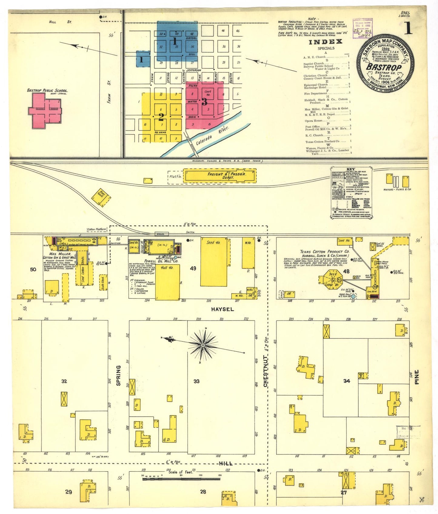 Sanborn Fire Insurance Map from Bastrop, Bastrop County, Texas (1906), Sheet #0001 - Historic Sanborn Fire Insurance Map Print, vintage old map wall art, antique decor, genealogy gift, Texas Texas map