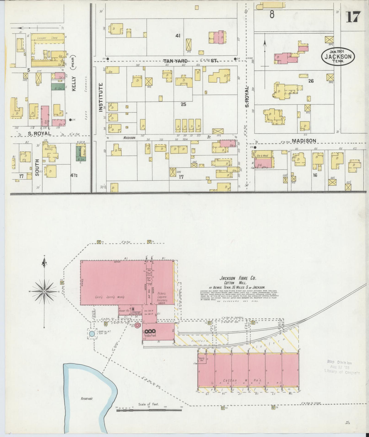 Sanborn Fire Insurance Map from Jackson, Madison County, Tennessee (1901), Sheet #0017 - Complete Map Set gallery image, historic Sanborn map, vintage wall art, Tennessee Tennessee
